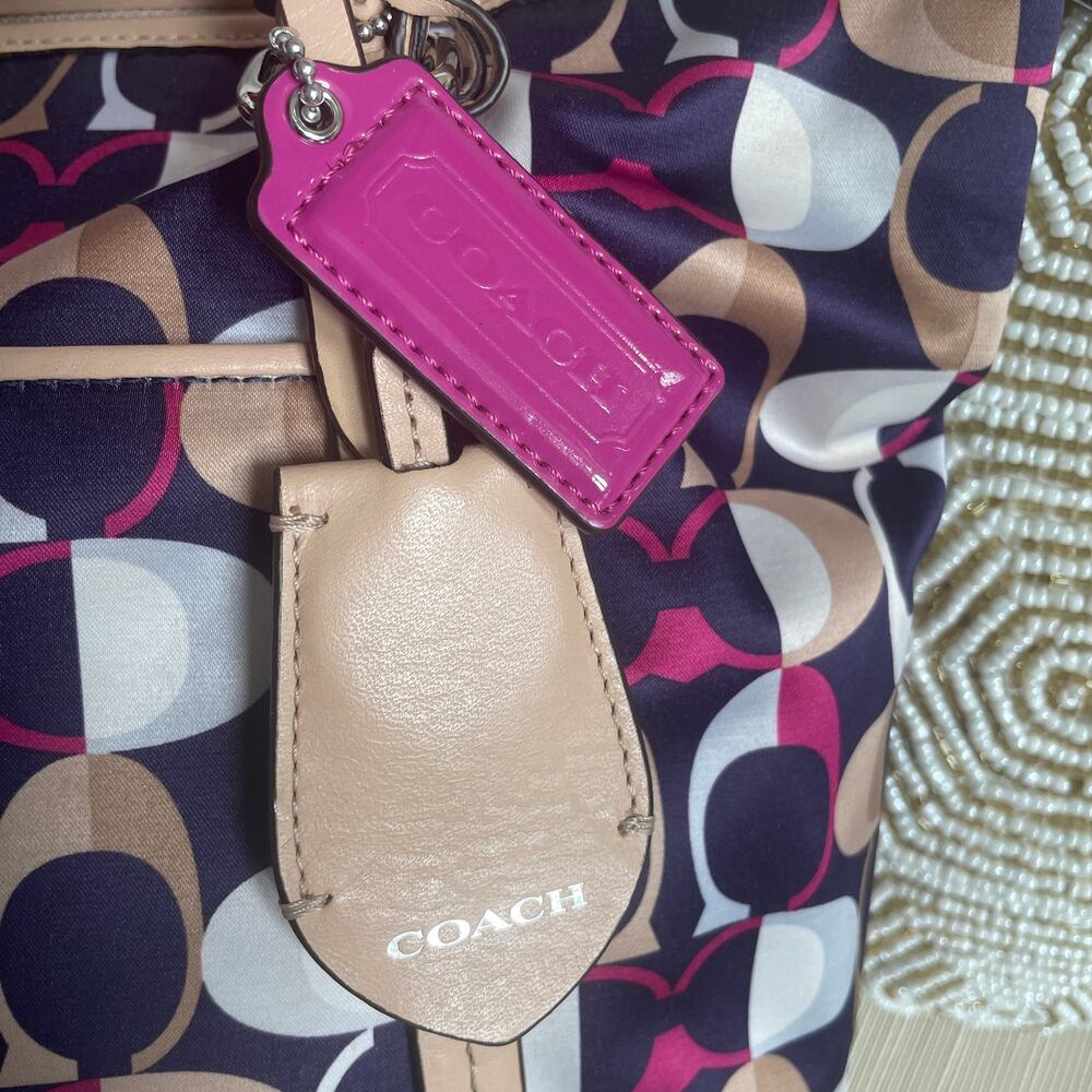 Coach Madison Op Art Glam Tote Shoulder Bag | Purple Pink, Natural Leather - Picture 4 of 8